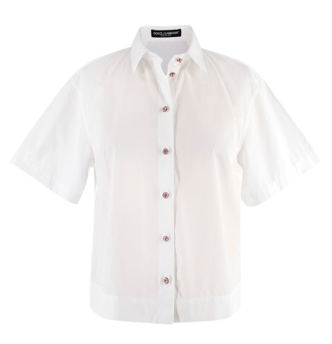 Dolce & Gabbana White Cotton Poplin Shirt with Pink Crystal Buttons