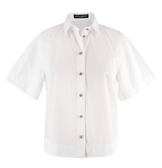Dolce & Gabbana White Cotton Poplin Shirt with Pink Crystal Buttons