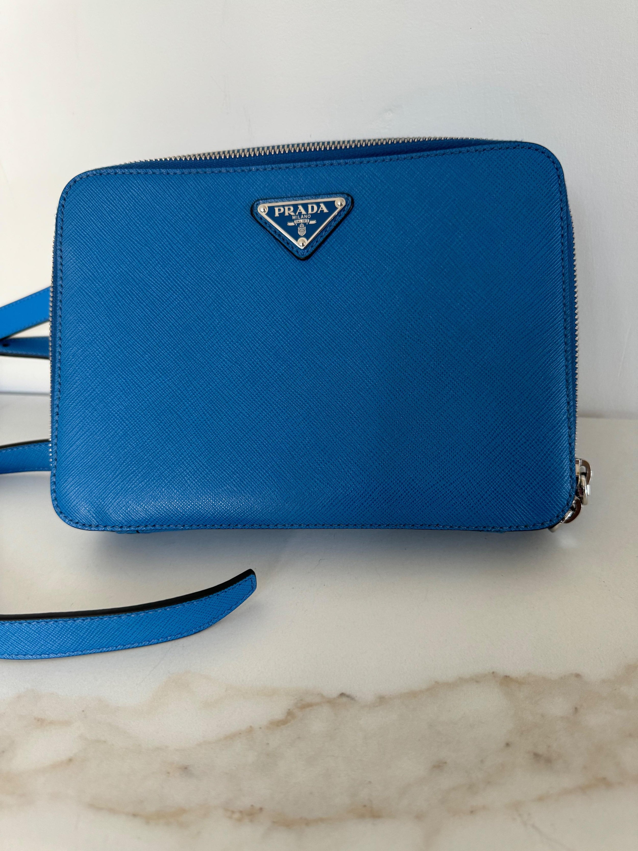 Prada Blue Saffiano Leather Backpack