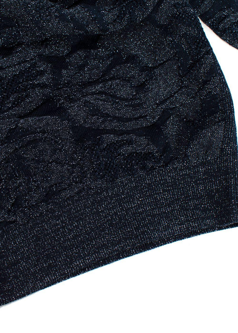Chloe Navy Metallic Jacquard Knit Turtleneck Sweater
