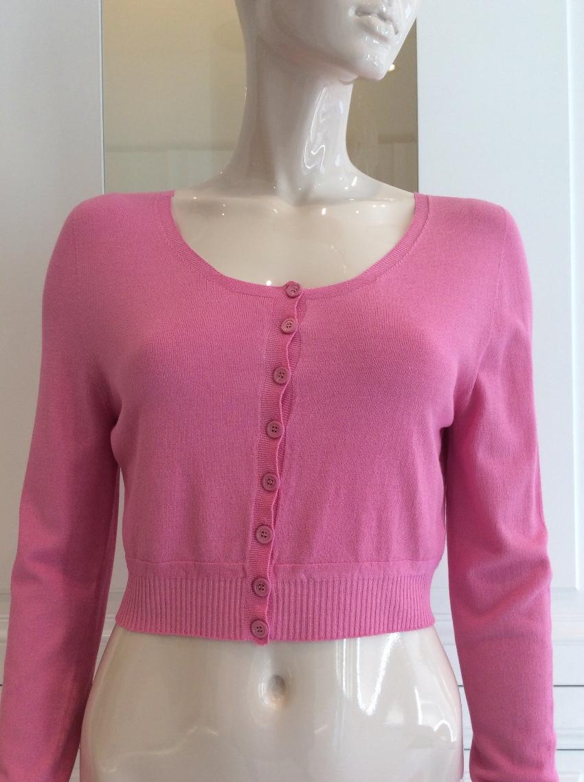 Blumarine Rose Pink Soft Stretch Cropped Cardigan