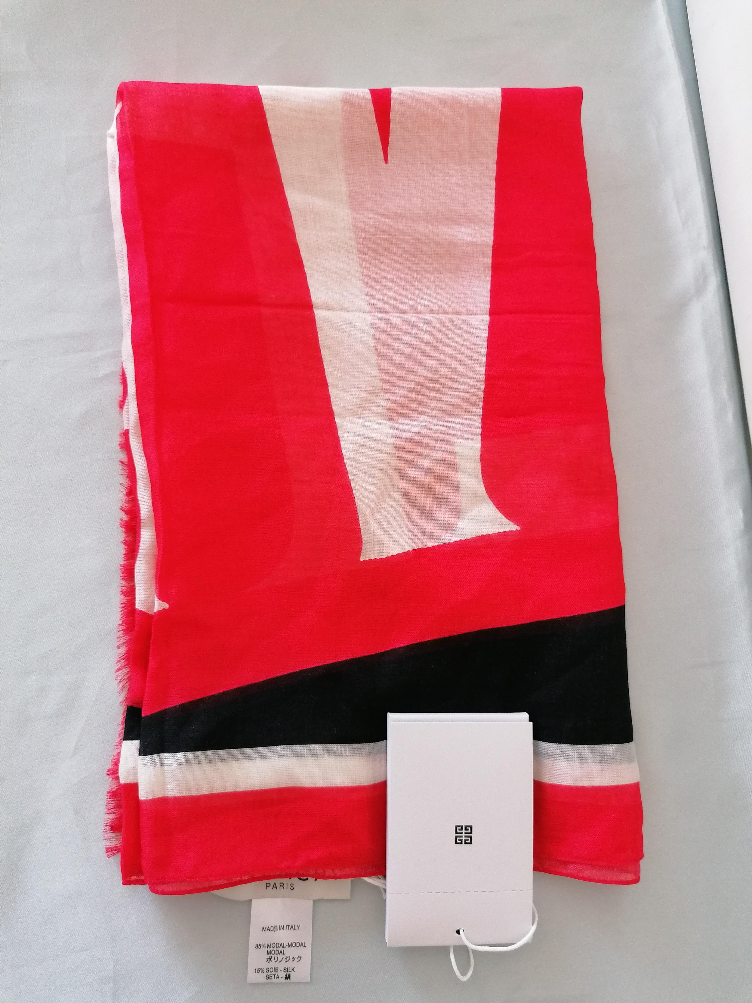 Black, white & red logo shawl