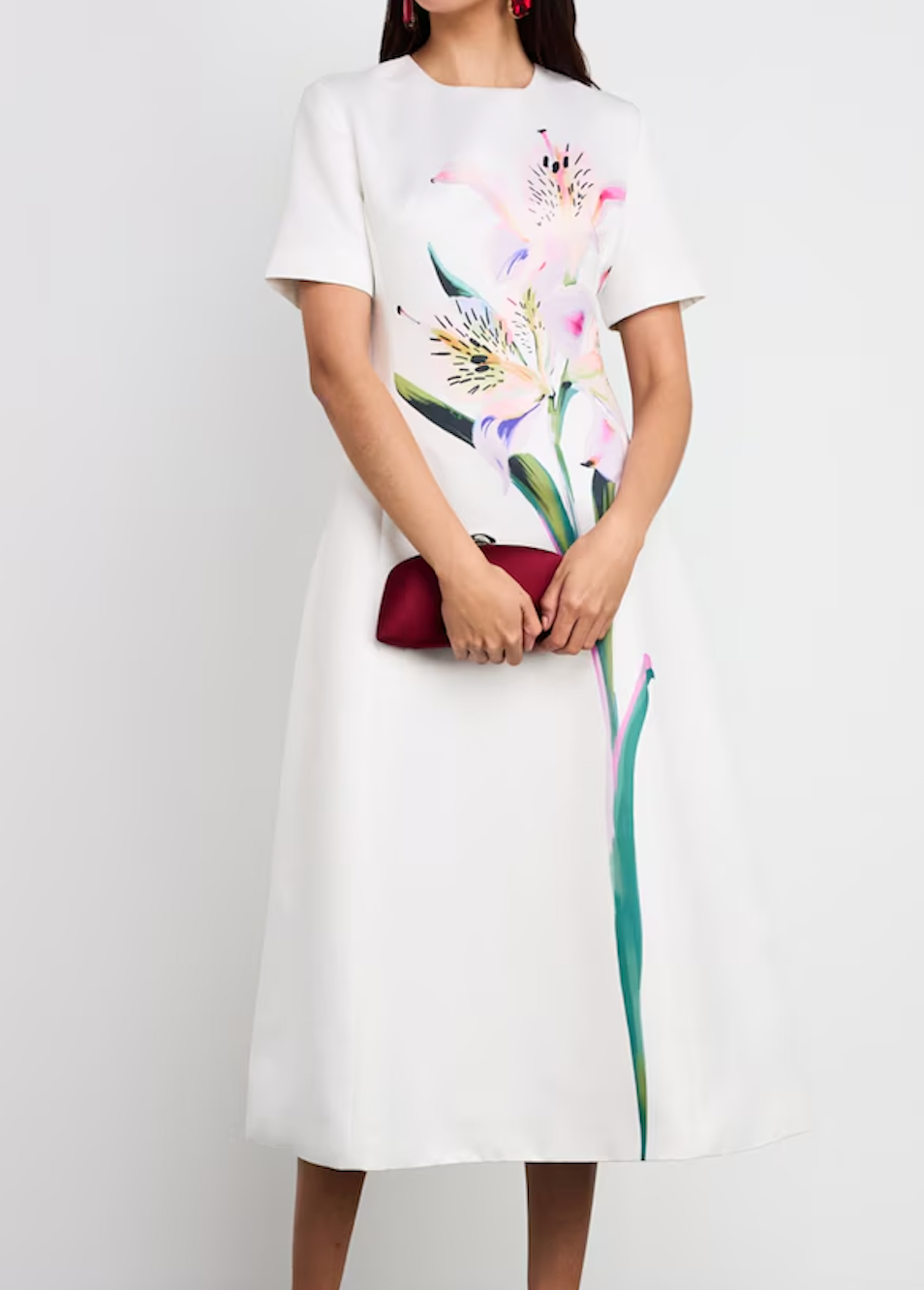LEO LIN Satin Floral Caroline Midi Dress