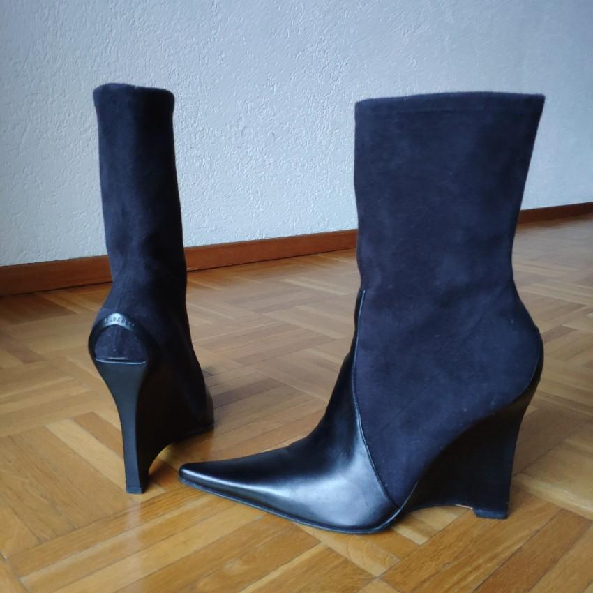 Casadei Suede & Leather Wedge Booties