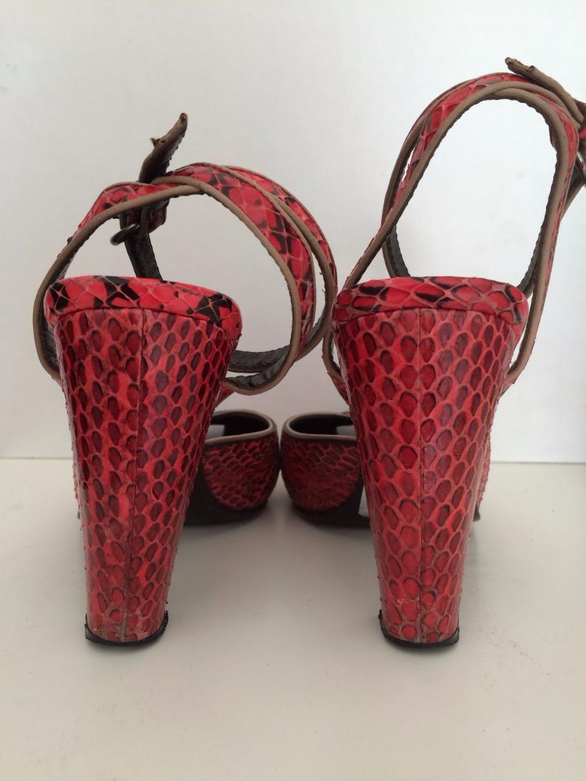 MIU MIU Red and Black Python Peep-Toe High Heeled Sandals