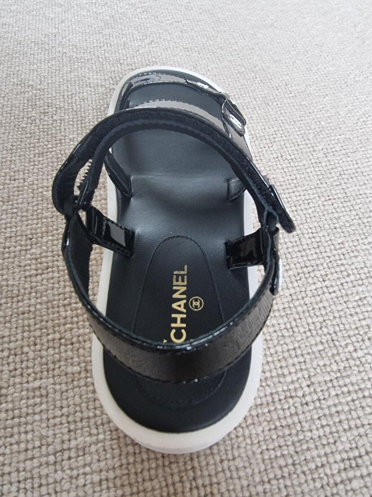 Chanel Black Patent Dad Sandals