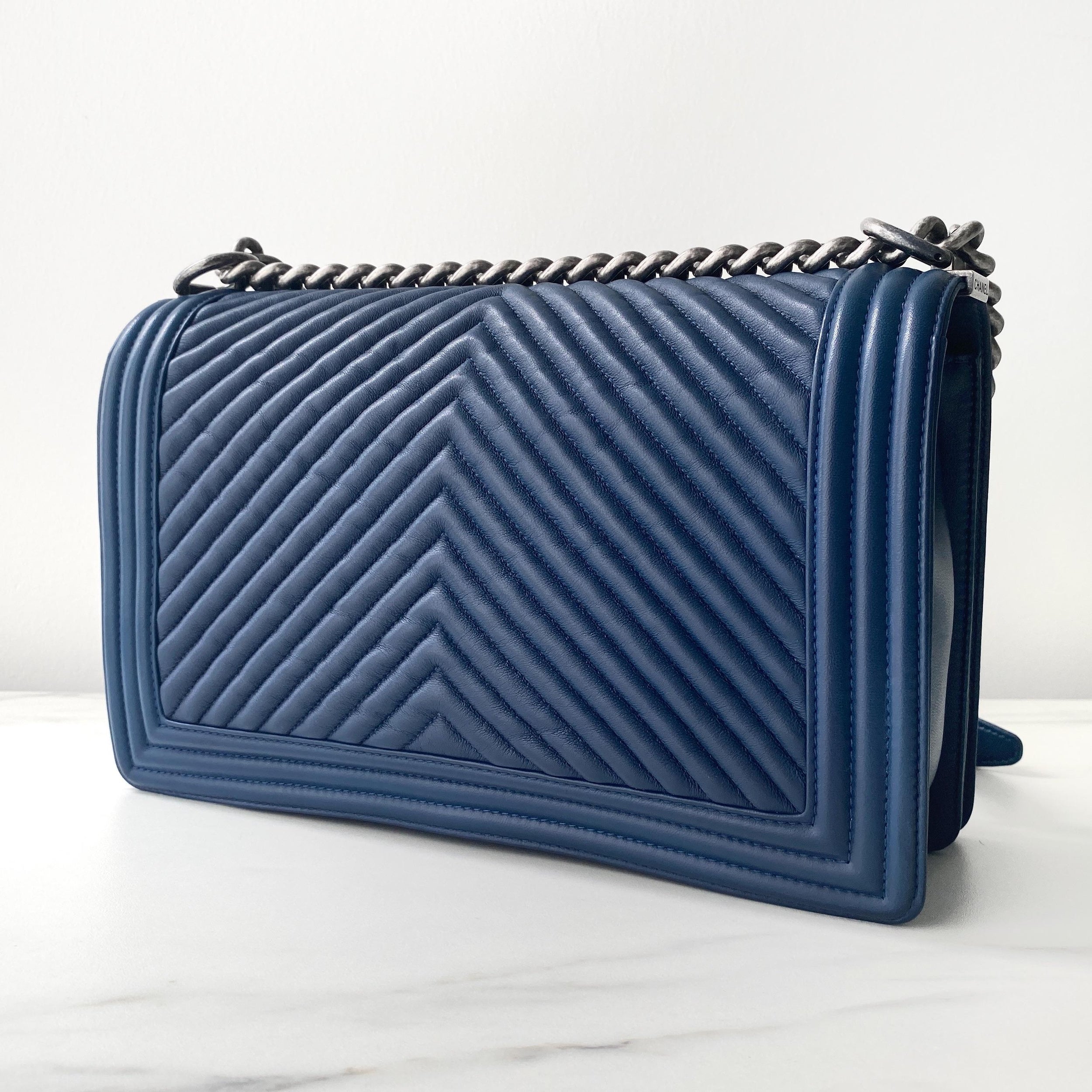 Blue Chevron Leather Boy Bag