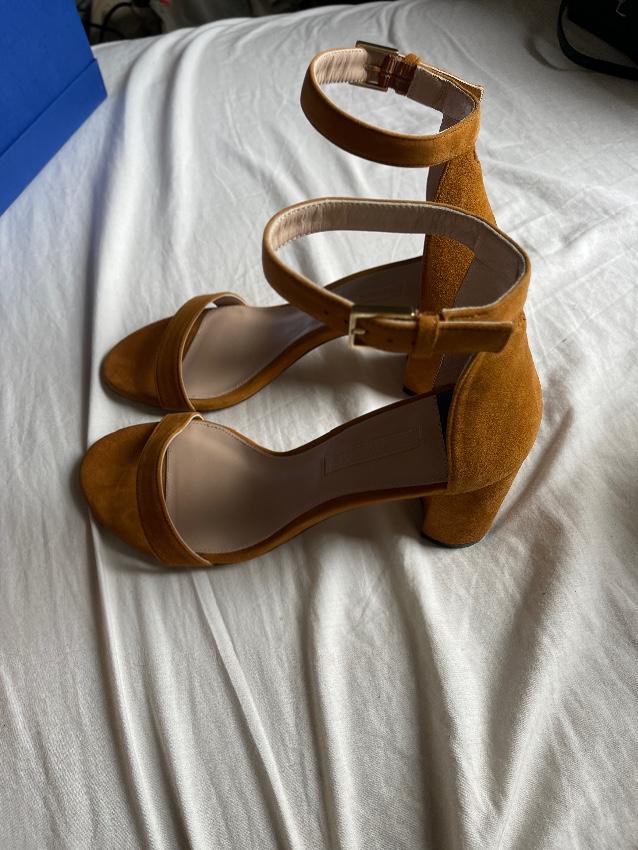 Stuart Weitzman Tan Suede Block Heeled Sandals