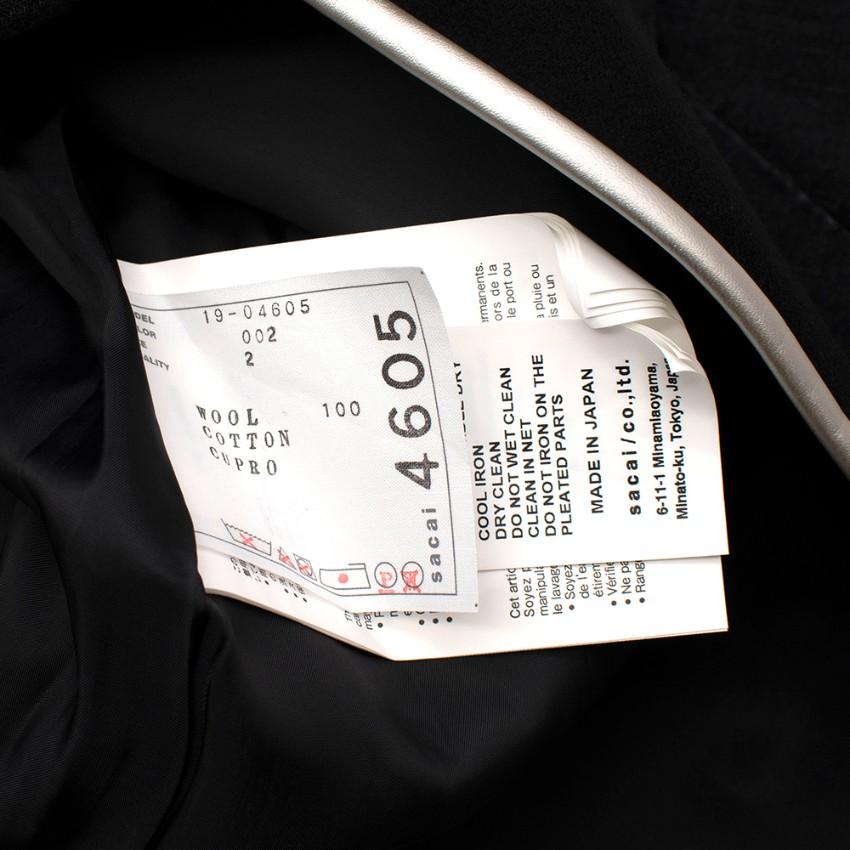 Sacai Black Wool Pleated Denim Skirt Midi Dress