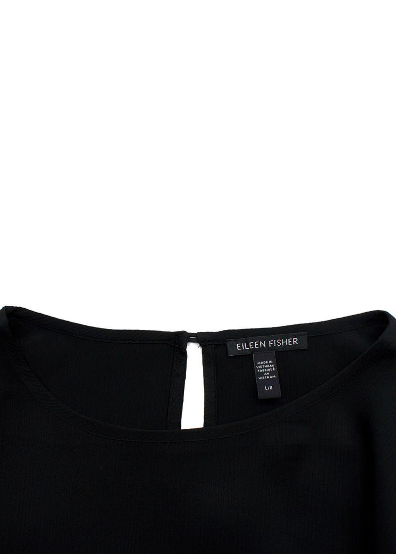 Eileen Fisher Black Textured Cupro Round Neck Top