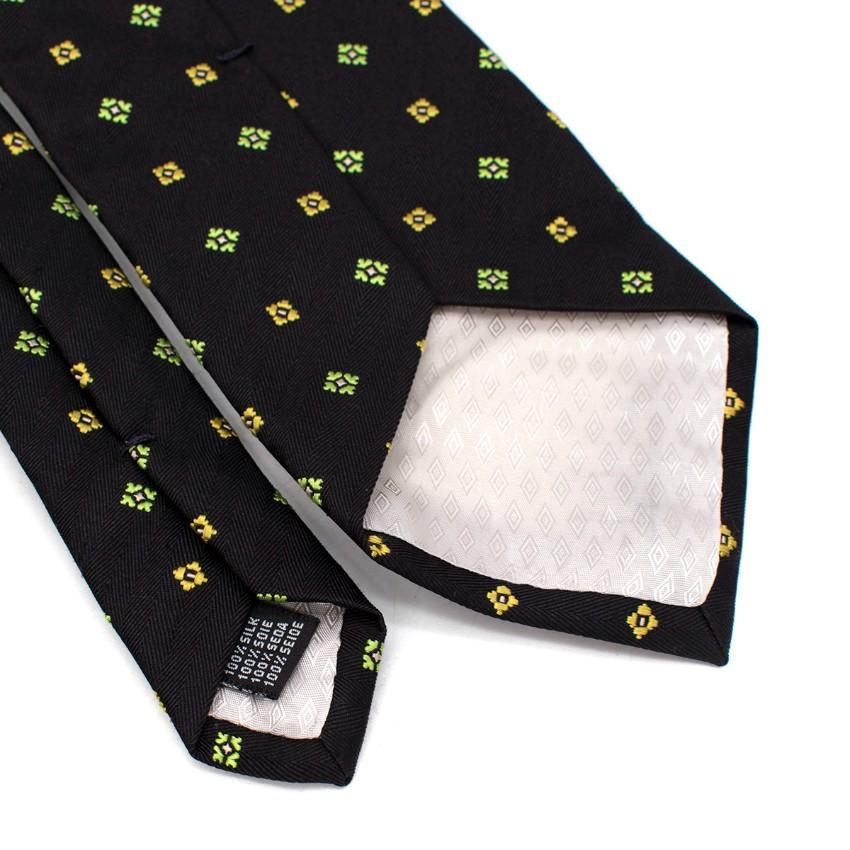 A Picci Green & Yellow Motif Black Silk Twill Tie
