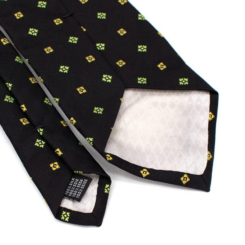 A Picci Green & Yellow Motif Black Silk Twill Tie