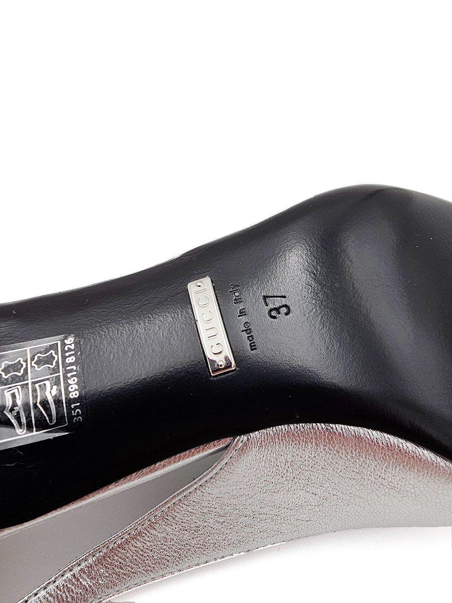 Guci Silver Leather Slingback Sandals
