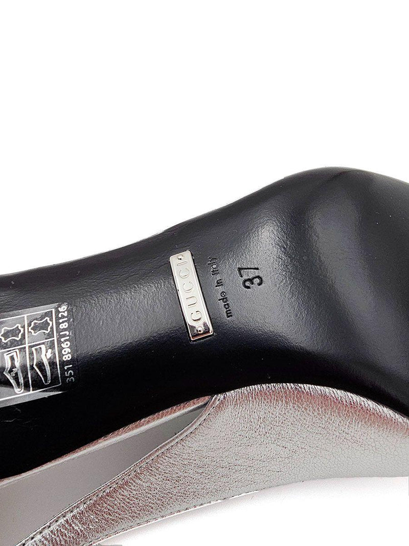 Guci Silver Leather Slingback Sandals