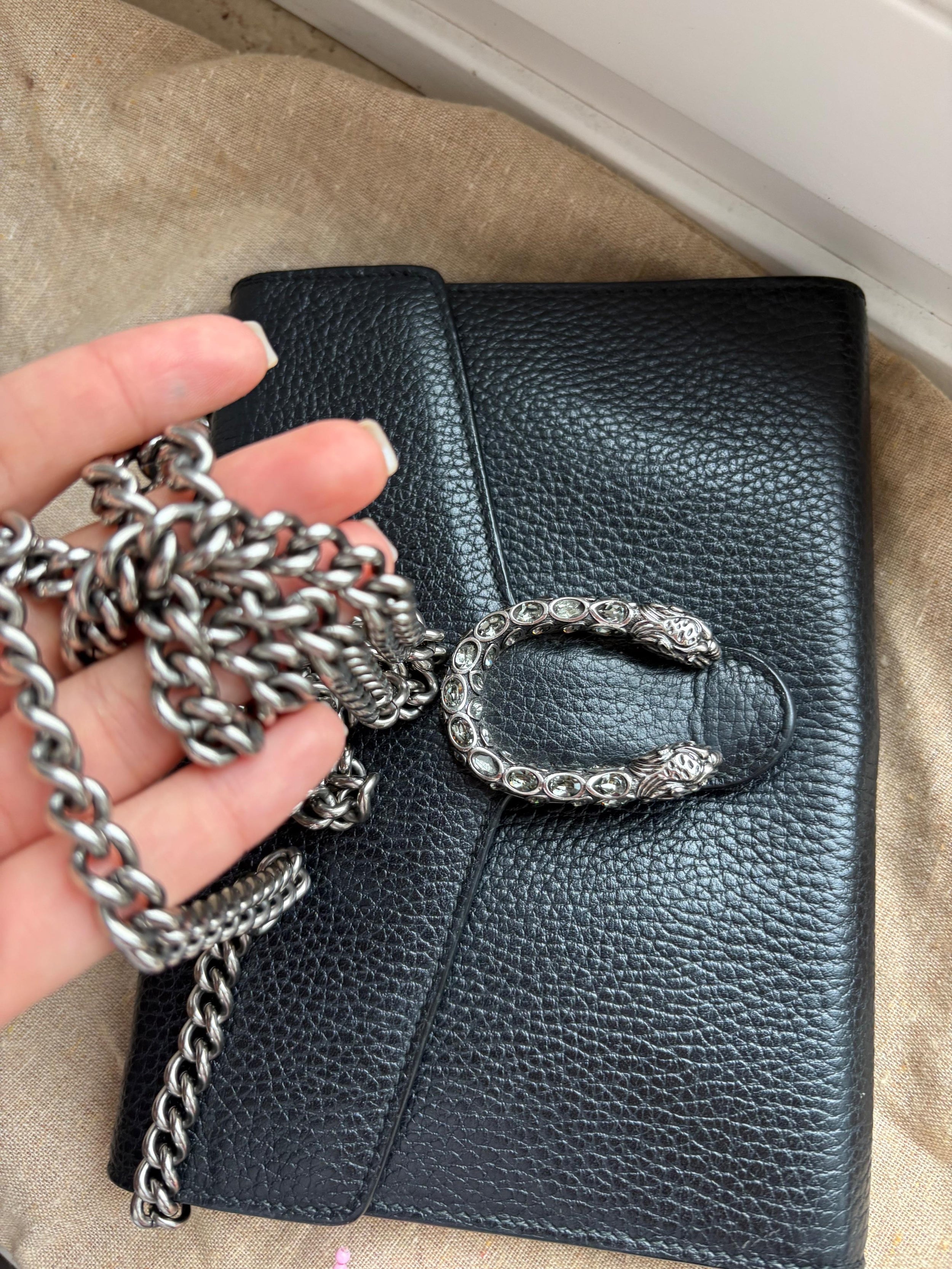 Gucci Black Leather Dionysus Crossbody Bag