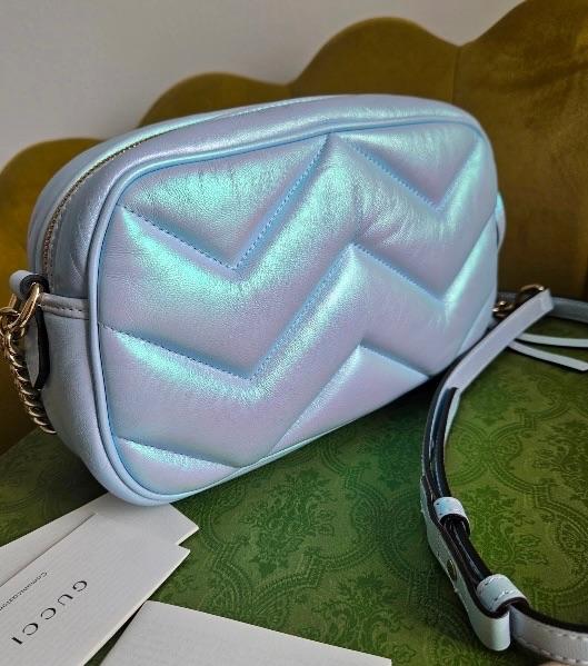 Opalescent Blue Nappa Chvron Matelasse Bag