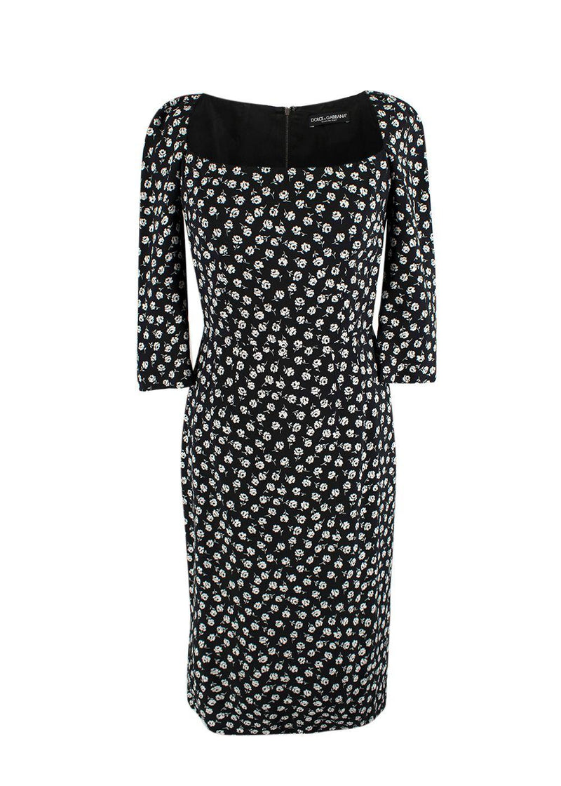 Dolce & Gabbana Black Floral Print Crepe Midi Dress