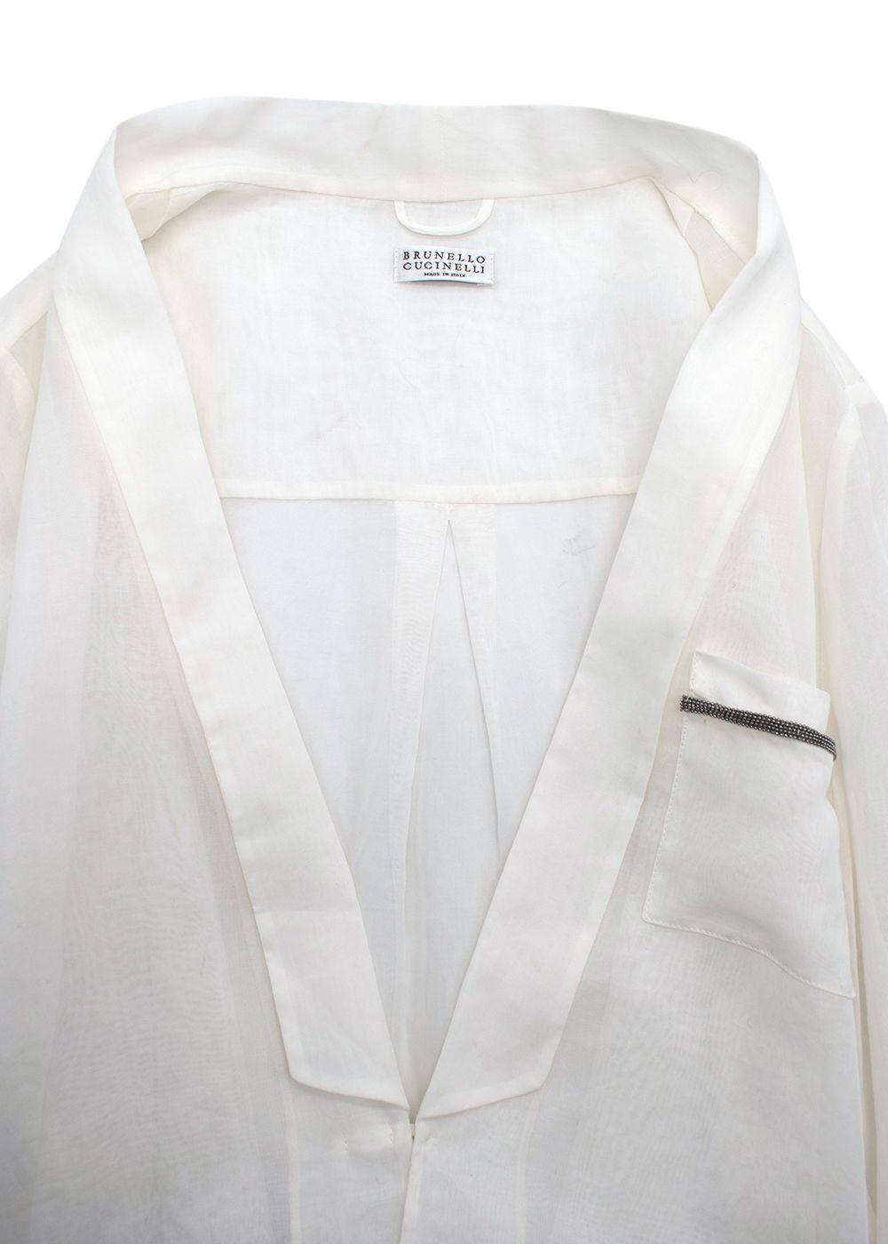 Brunello Cucinelli Ivory Sheer Embellished Gem Blouse