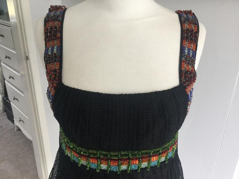 black crochet pleated beaded dress, UK 8-10