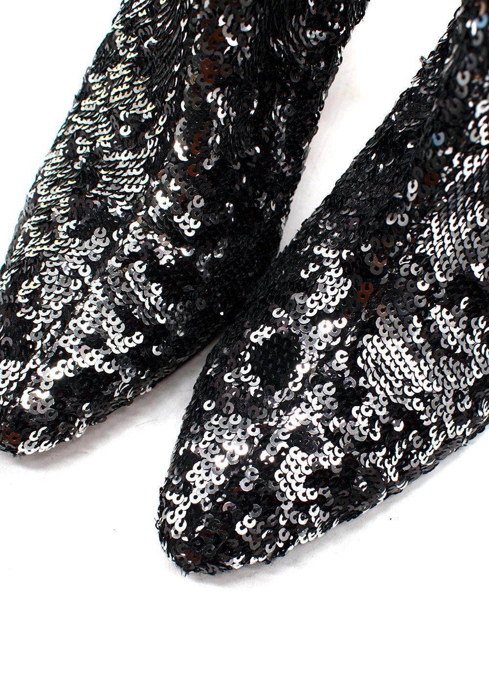 Aquazzura Black Sequin Heel Ankle Boots