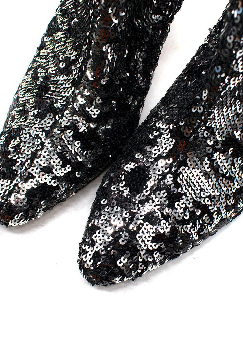 Aquazzura Black Sequin Heel Ankle Boots