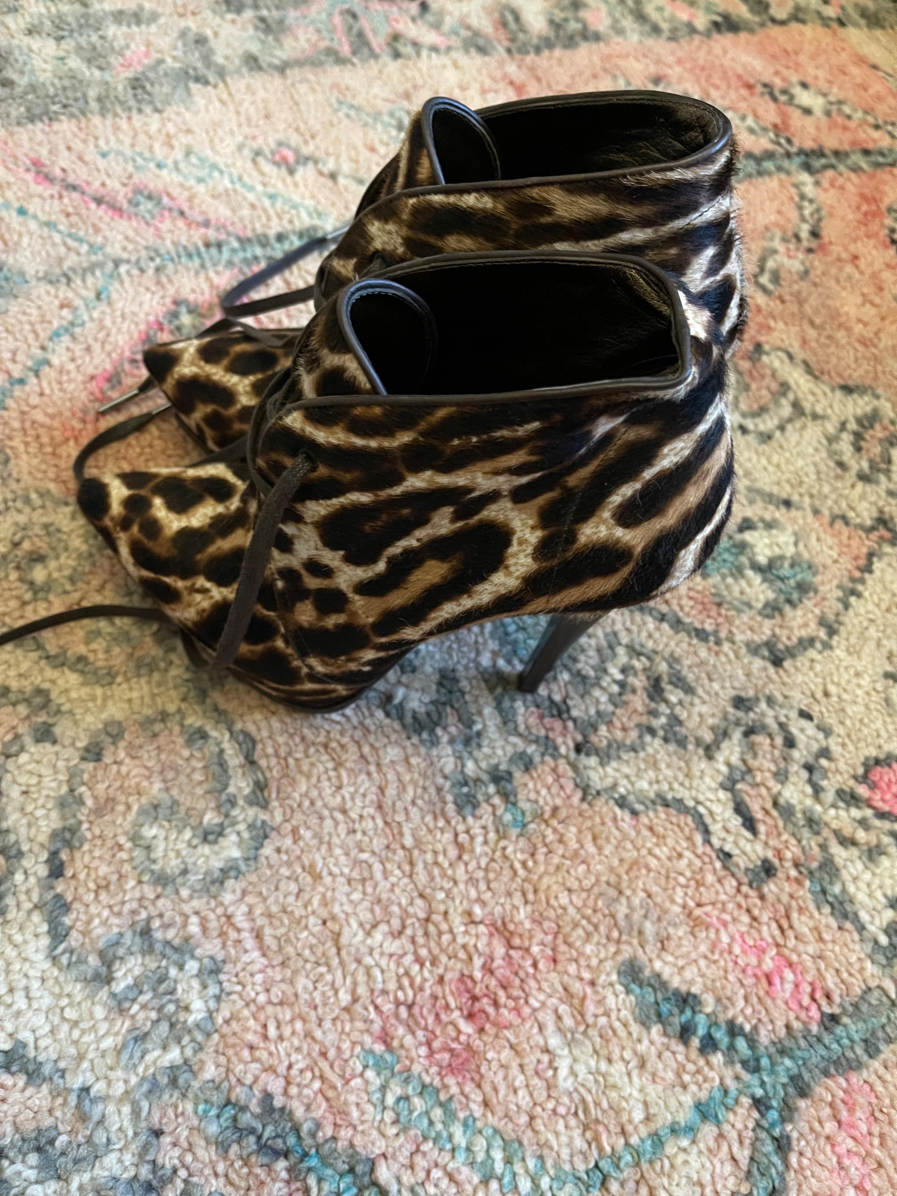 Leopard Print Pony Hair Heeled Booties