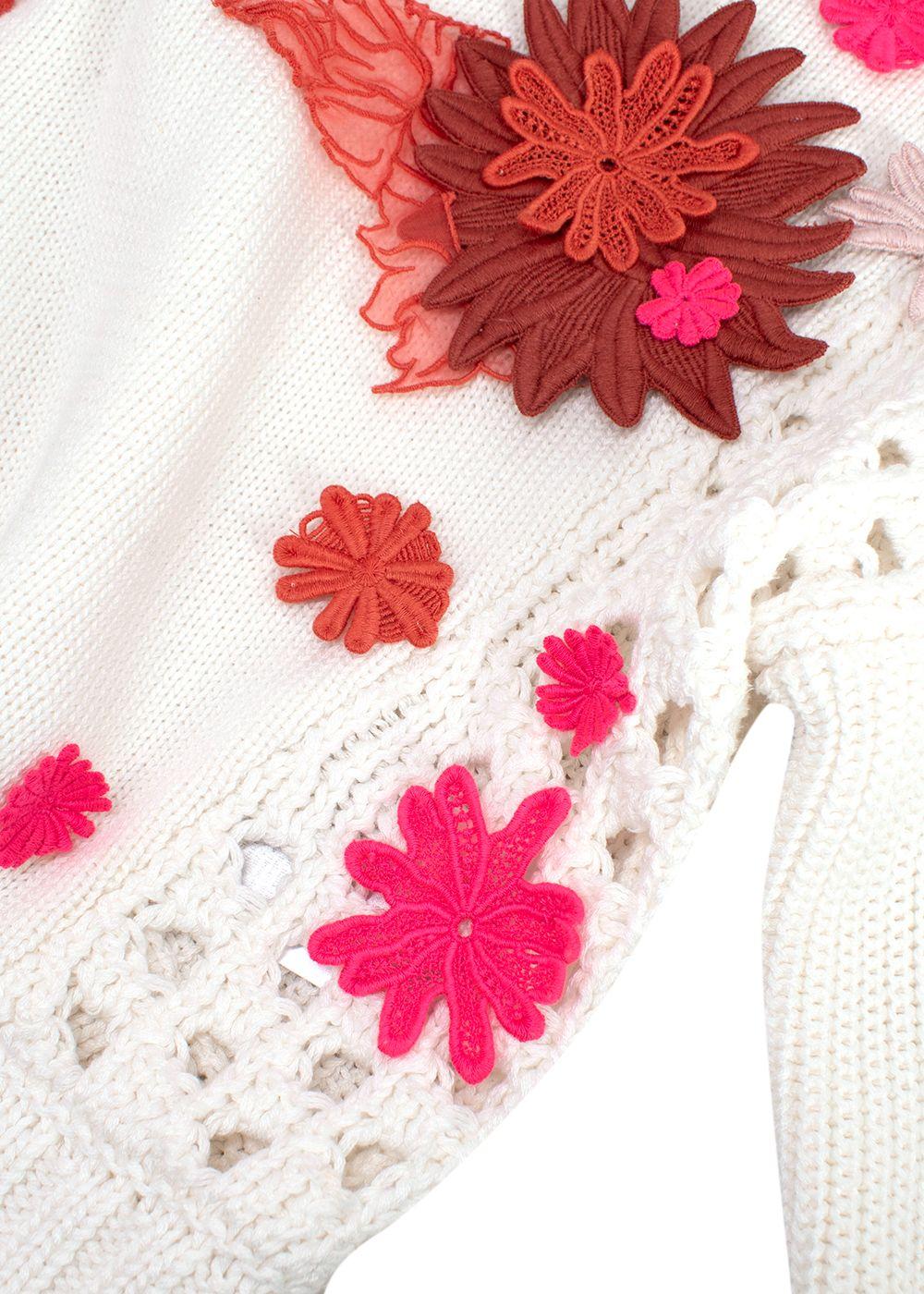 Valentino Ivory Floral Applique Cropped Jumper