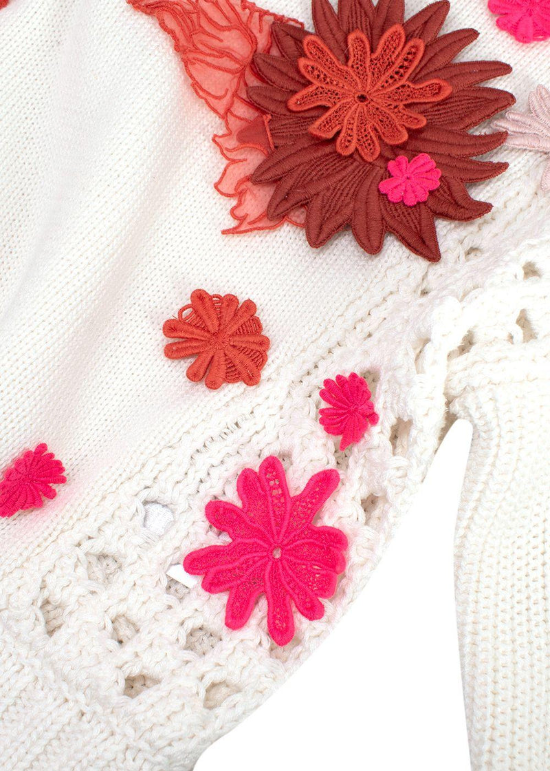 Valentino Ivory Floral Applique Cropped Jumper