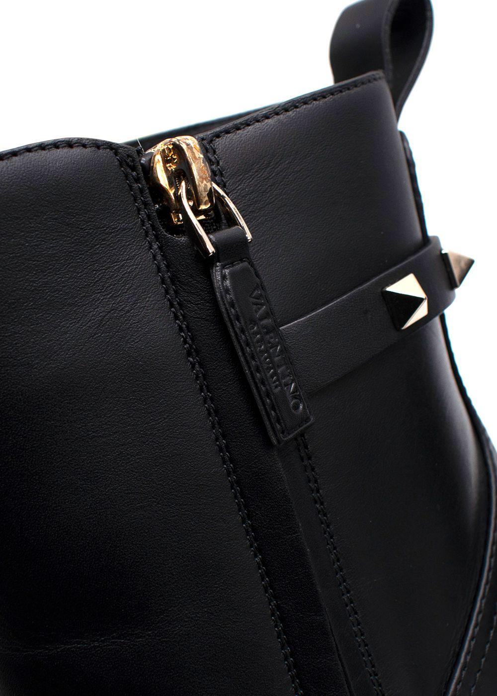 Valentino Black Leather Rockstud Ankle Boots