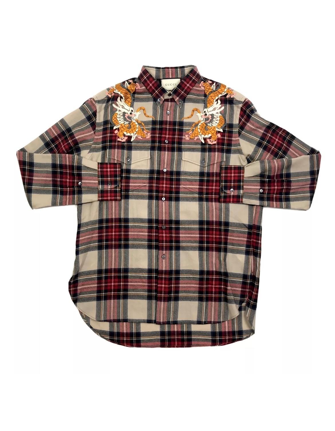Gucci  Embroidered Tartan Flannel Shirt
