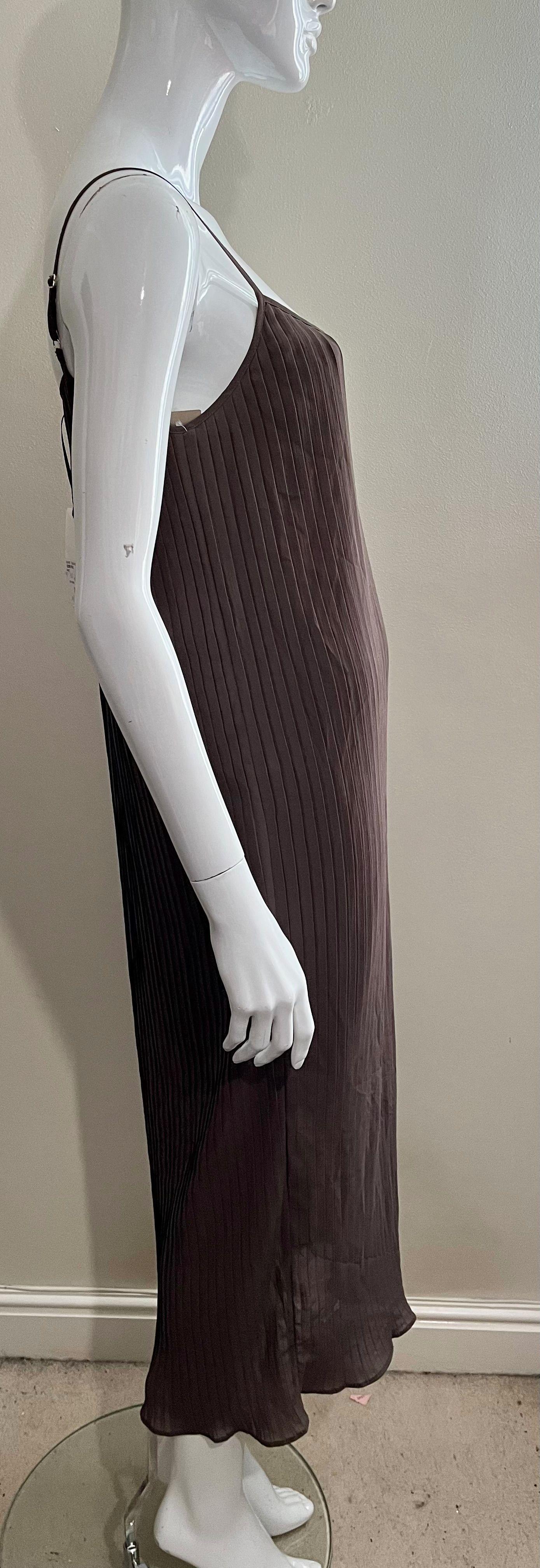 Brown plisse chiffon slip dress