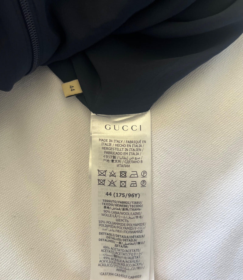 Gucci Navy Wool Blend Shift Dress with Gold Detail