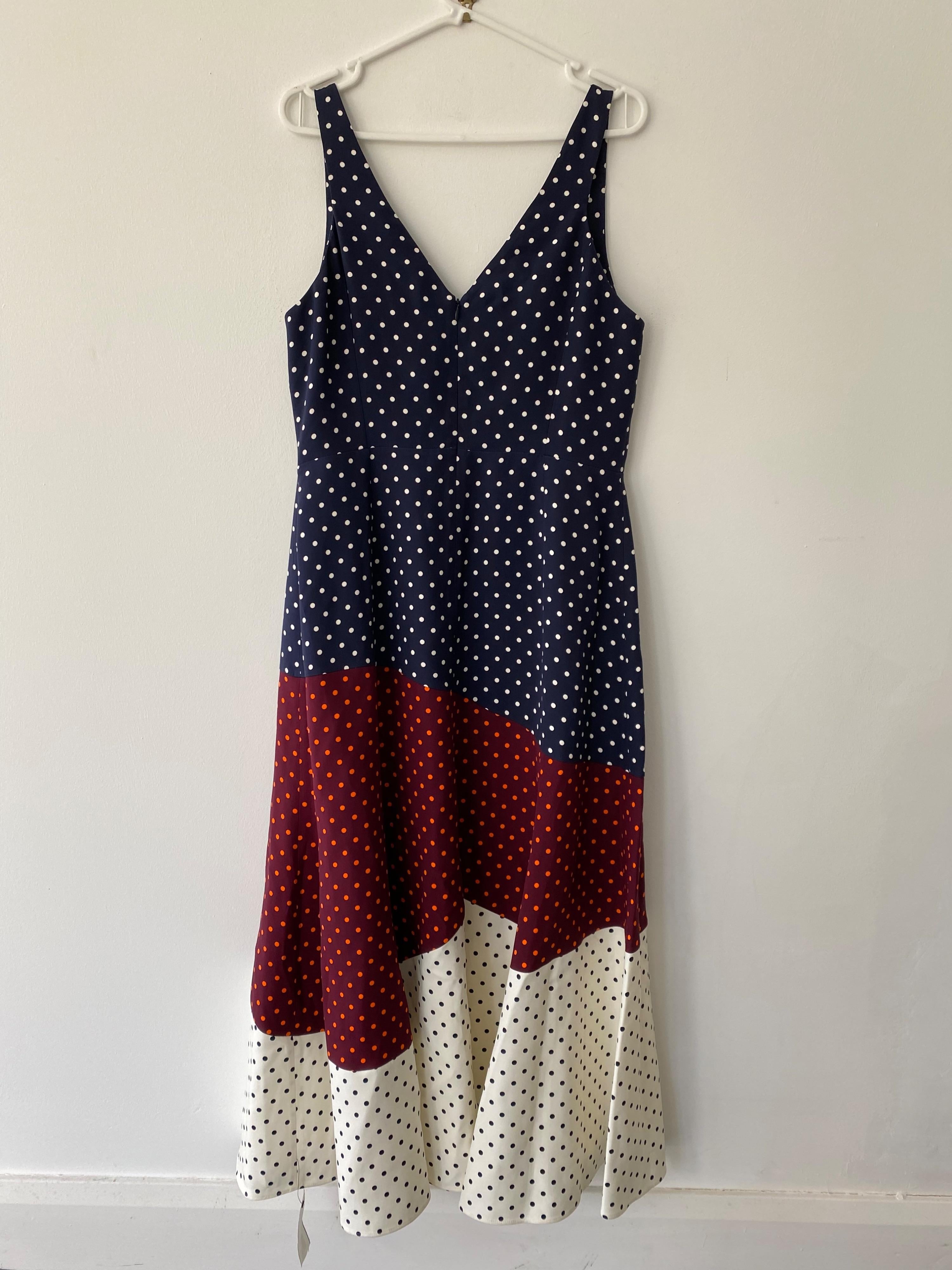 Colourblock Polka Dot Midi Dress