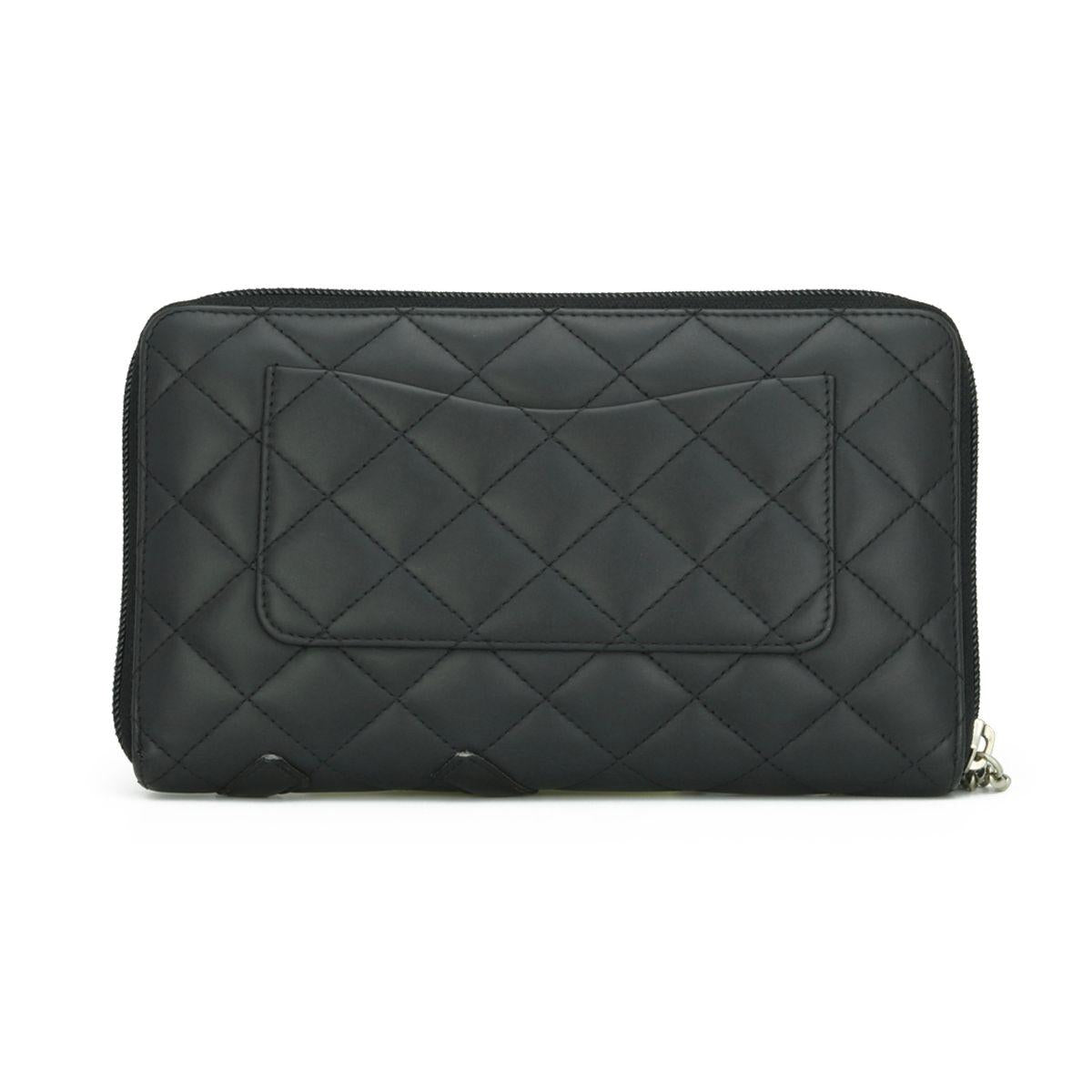 Chanel Black Lambskin Cambon Long Zip Wallet
