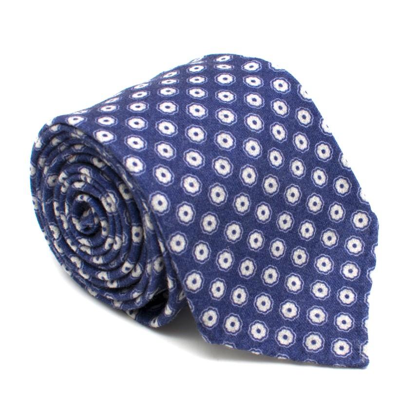 Ulturale Napoli Blue Floral Print Wool Tie