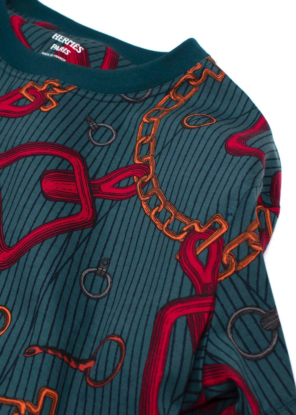Hermes Teal Chain Print T-Shirt