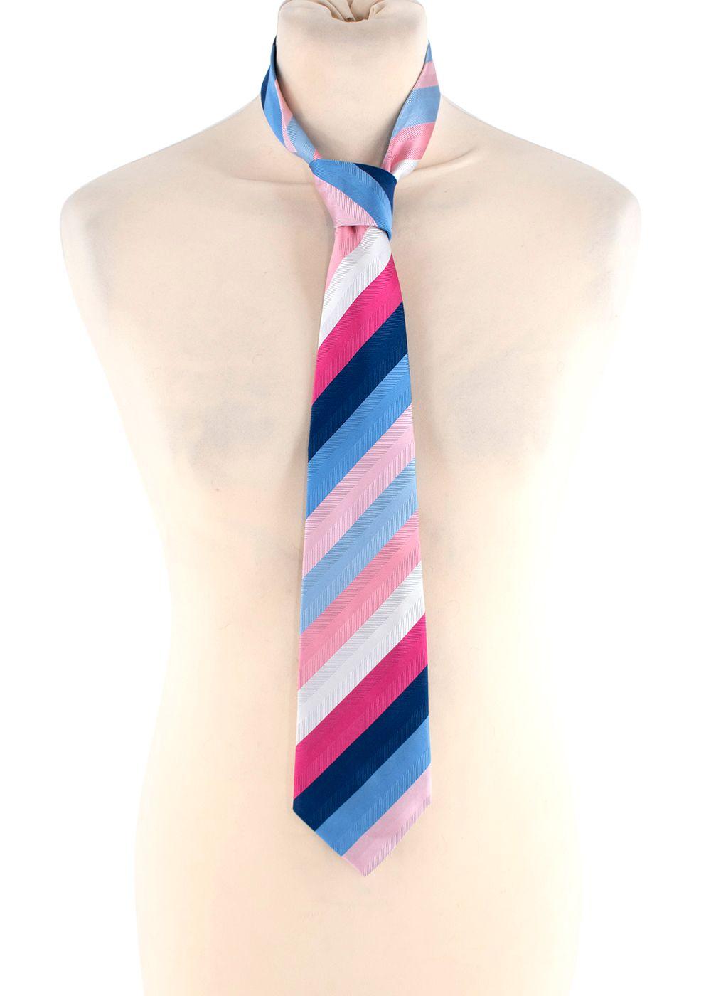 Pink and Blue Diagonal Stripe Silk Tie