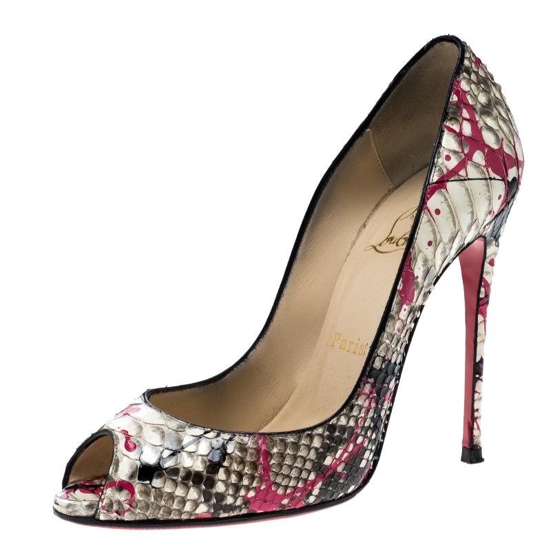 Christian Louboutin Paint Splatter Python Peep-Toe Pumps