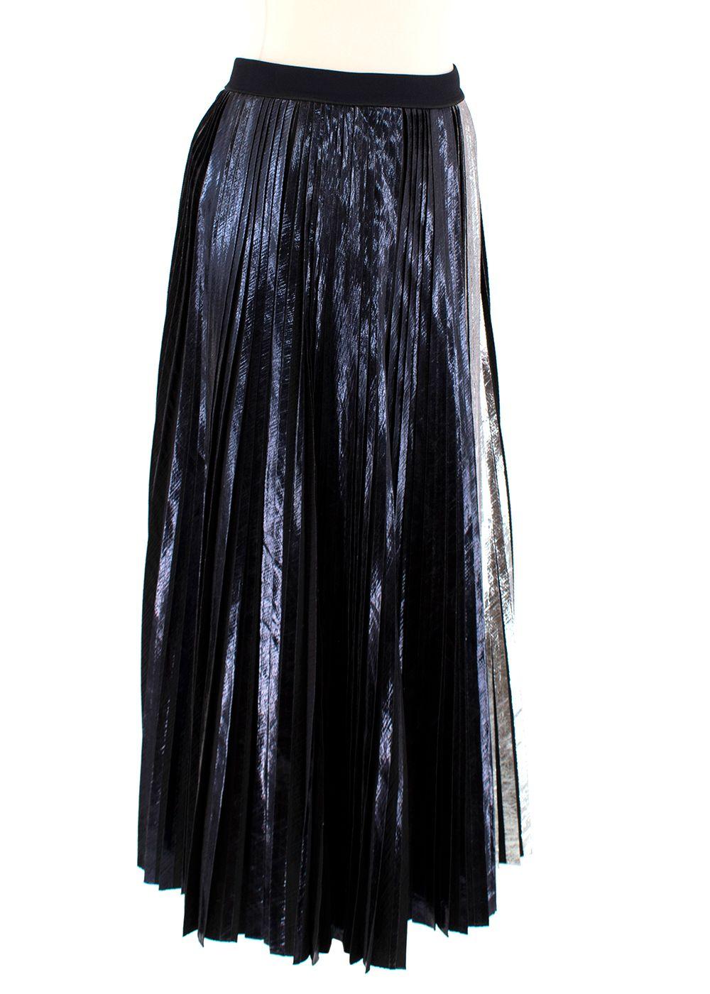 Black & Silver Coated Pleated Midi Skirt