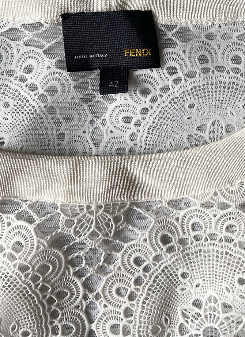 White Textured Knit & Lace Shift Dress