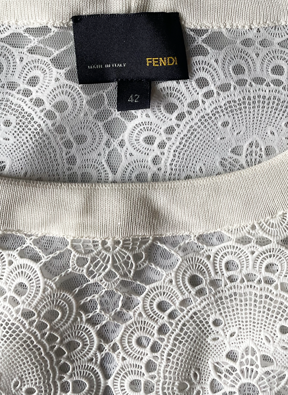 White Textured Knit & Lace Shift Dress