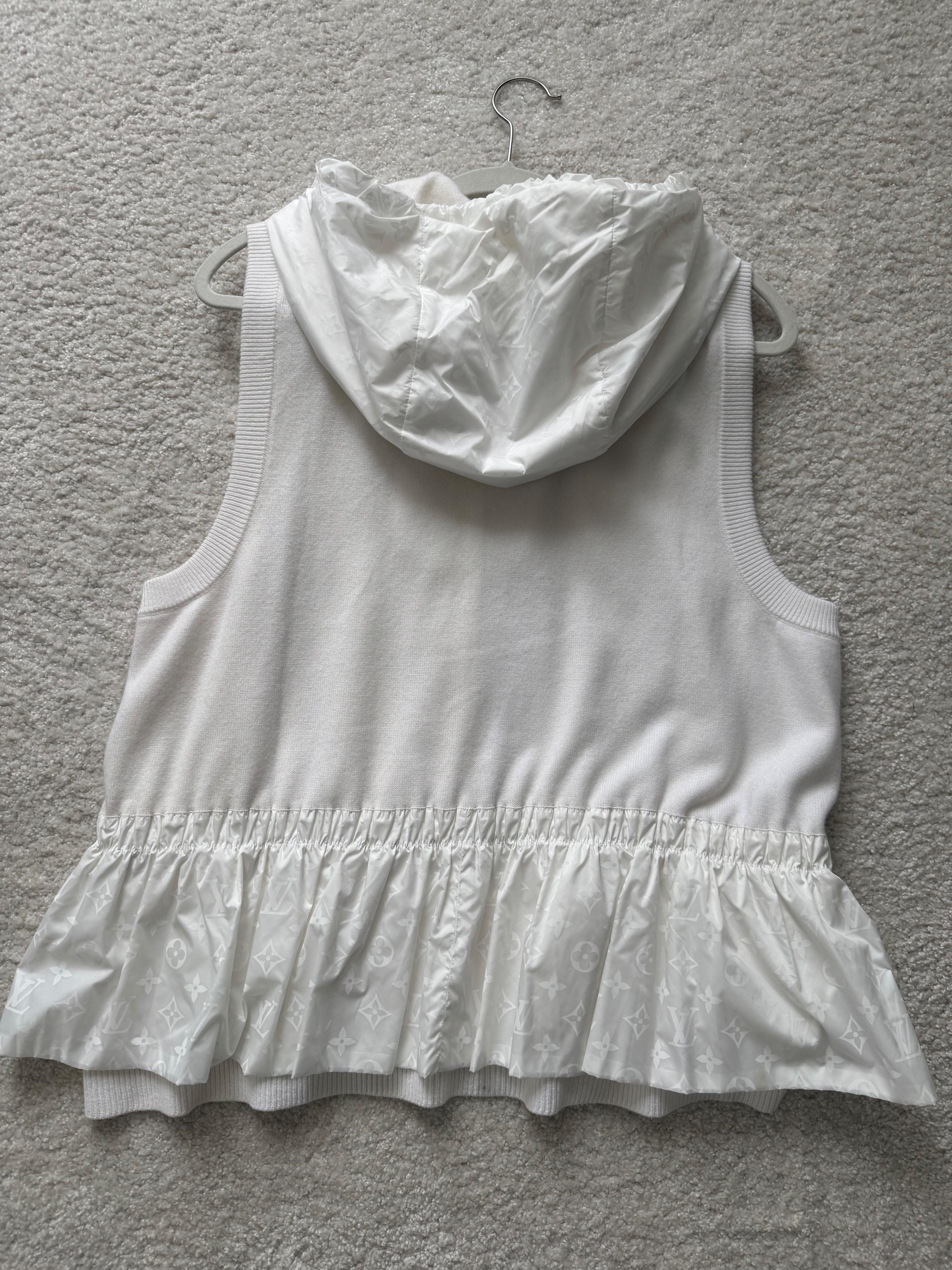 Louis Vuitton Cream Sleeveless Hooded Bi-Fabric Knit Jacket