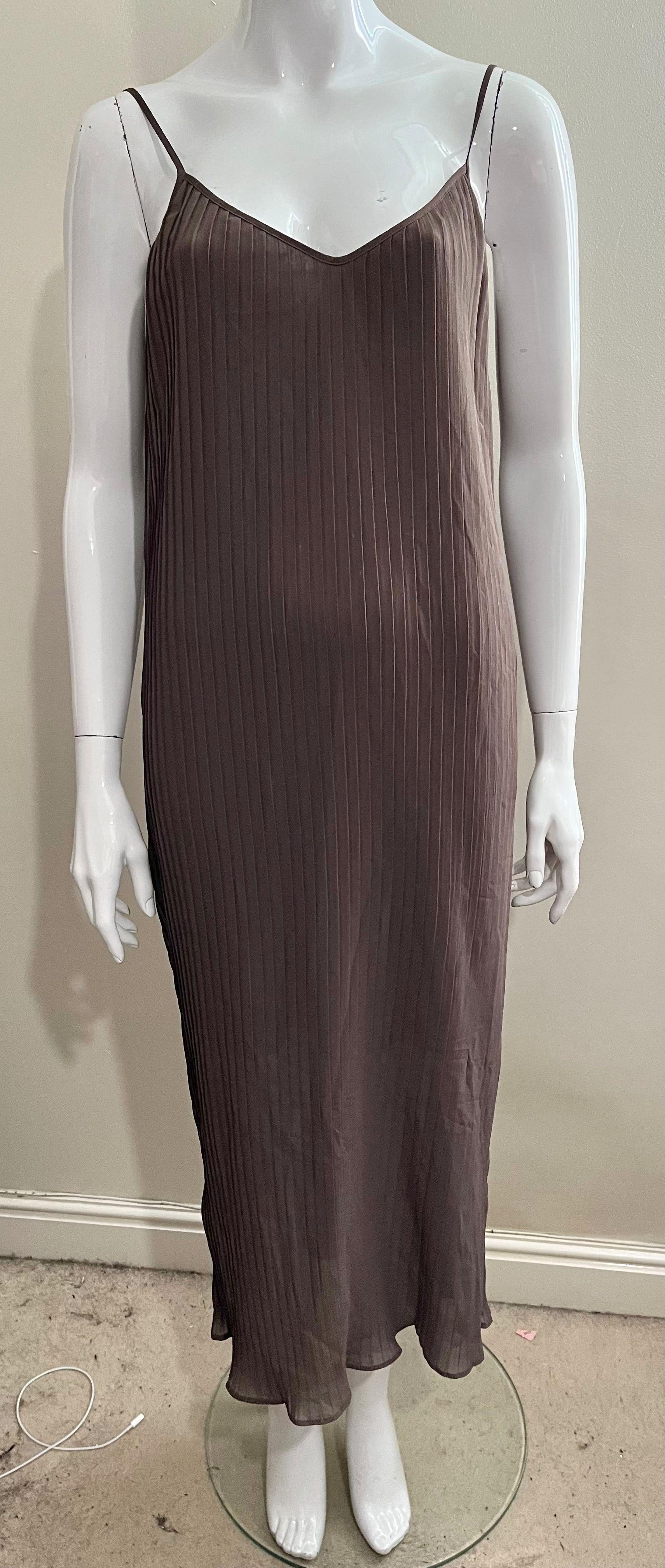 Brown plisse chiffon slip dress