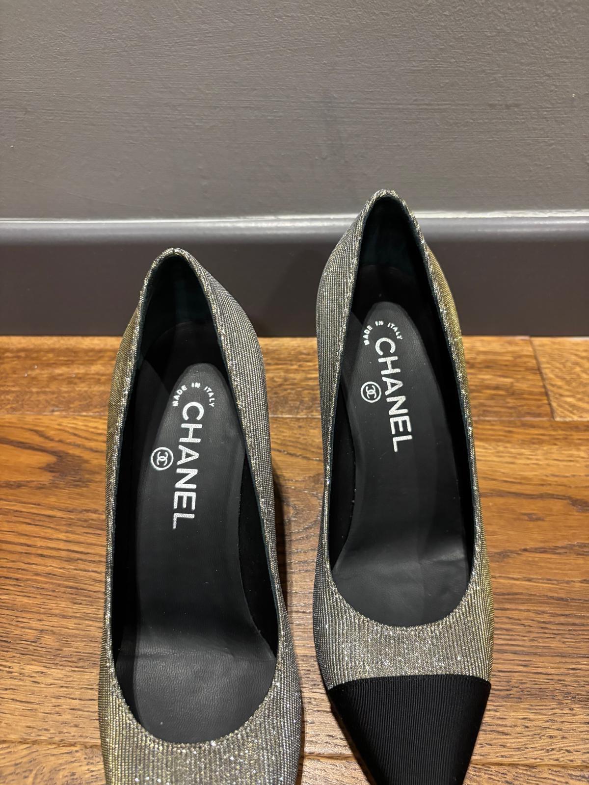 Chanel Silver Glitter Pumps