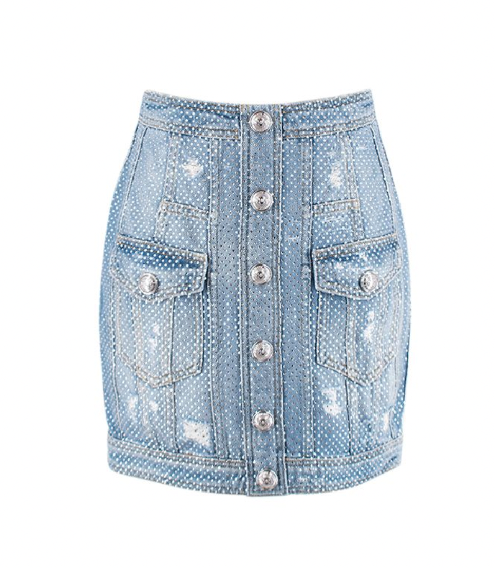 Balmain Crystal embellished denim mini skirt
