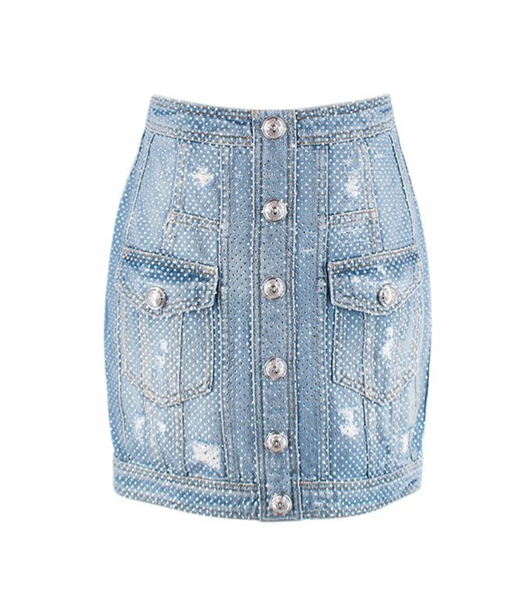Balmain Crystal embellished denim mini skirt