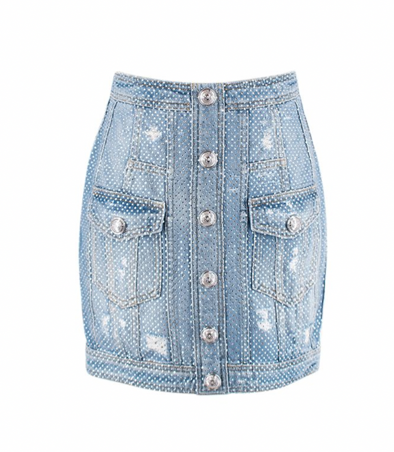 Balmain Crystal embellished denim mini skirt
