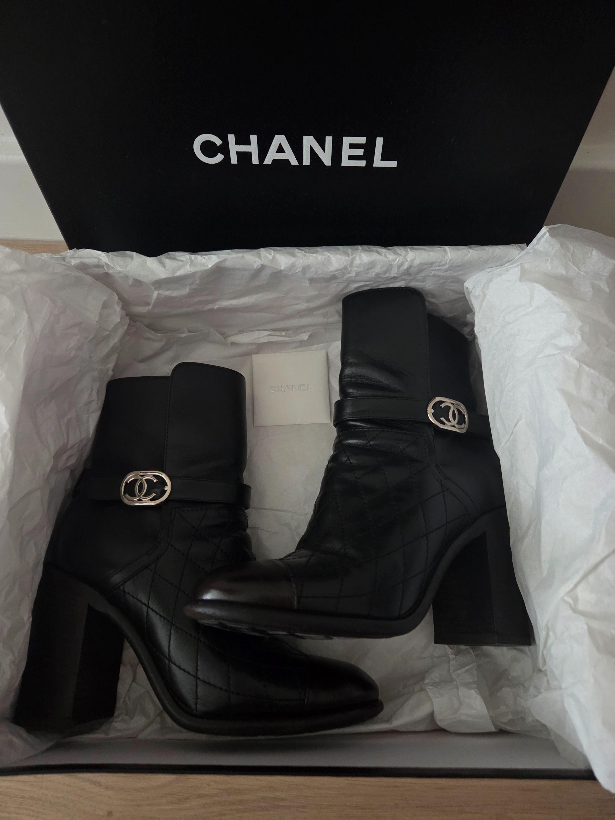 Chanel Black Leather Ankle Boots