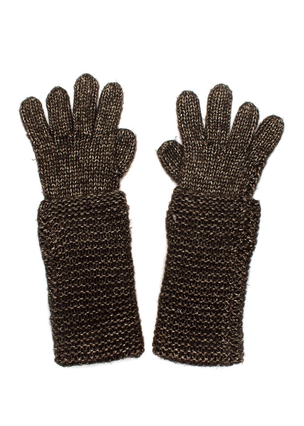 Ralph Lauren Brown Metallic Wool Blend Beanie and Gloves