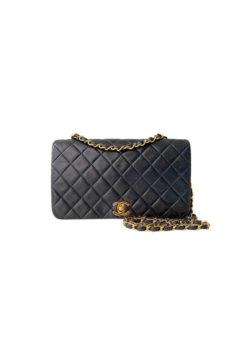 Vintage Black Leather Quilted Single Flap Bag